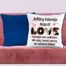 TeeInBlue Egyedi párna pároknak Love fotómontázs Párna / KÉK PLÜSS HÁTOLDAL / szivacs lakástextília