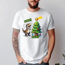 TeeInBlue Faszom karácsonyi póló dinó mintával és egyedi felirattal Póló / fehér / 2XL ajándéktárgy