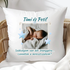 TeeInBlue Keresztszülő felkérő ajándék párna saját fotóval Párna / ZÖLD PLÜSS HÁTOLDAL / antiallergén lakástextília