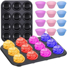 Teflonos muffin sütőforma + 12 Szilikon formával edény