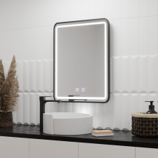  Téglalap alakú LED tükör, 60x80cm, EDGE Touch, páramentesítő rendszer, fekete keret fürdőszoba bútor