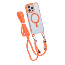  Telefontok iPhone 16 Pro Max - MagSafe kompatibilis átlátszó/narancs nyakbaakasztós hátlap tok tok és táska