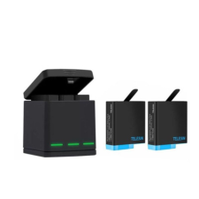 TELESIN 3-slot nabíjačka pre GoPro Hero 8 + batérie 2ks, čierna sportkamera kellék