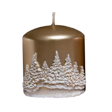  Téli erdő arany törzsgyertya fehér fenyő mintával 90 mm magas gyertya