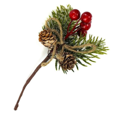  Téli pick - tobozos, bogyós fenyő ág. Mérete: 9x15 cm dekorációs kellék
