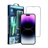Temp-glass631273762442 Apple iPhone 16 Plus Fekete 5D-teljes (teljes felület ragasztó) lefedettséget biztosító karcálló, ütésálló kijelzővédő üvegfólia, felhelyezést segítő kerettel