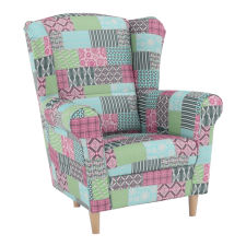 TEMPO KONDELA Füles fotel, szövet patchwork, CHARLOT ágy és ágykellék