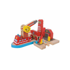  Tengerparti tűzoltóállomás tűzoltóhajóval - Bigjigs (BJT261) kisvasút