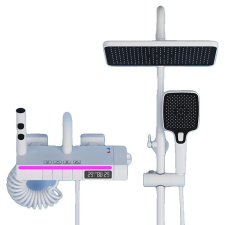  Termosztatikus zuhany csaptelep rendszer, digitális kijelző, állítható magasság 75-115cm, Fehér csaptelep