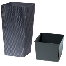 TERRACOTTA RATO SQUARE RATTAN VÁZA 32X61CM ÜLTETŐ BETÉTTEL SZÜRKE dekorációs kellék