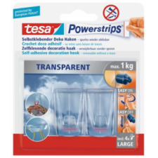 Tesa Műanyag akasztó ragasztócsíkkal, TESA "Powerstrips®", átlátszó, 2db/cs fürdőszoba kiegészítő