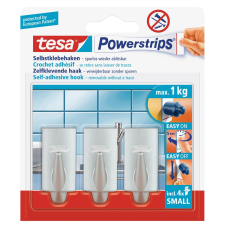 tesa Powerstrips nyom nélkül eltávolítható kis akasztó, matt-króm(3db,4 ragaszt fürdőszoba kiegészítő