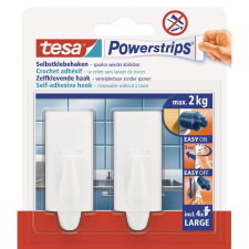 tesa Powerstrips nyom nélkül eltávolítható nagy akasztó, fehér (2db,4 ragasztó) fürdőszoba kiegészítő