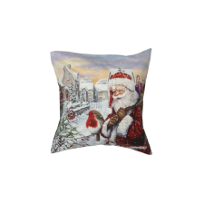 Textil párnahuzat 45x45cm, polyester, télapó és vörösbegy lakástextília