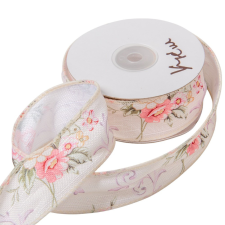  Textil szalag rózsás krém 3,8cmx10yard dekorációs kellék