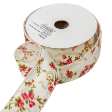  Textil szalag virág mintás krém 3,8cmx10yard dekorációs kellék