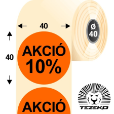 Tezeko 40 mm-es kör, papír címke, fluo narancs színű, Akció 10% felirattal (1000 címke/tekercs) etikett