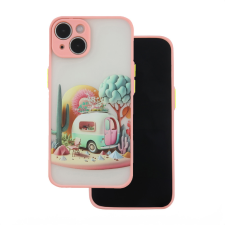 TFO Ultra Trendy tok iPhone 15 - rózsaszín "Travel" mintás tok és táska