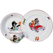 THUN Tányér és bögre készlet gyerekeknek - Kisvakond autóval babaétkészlet