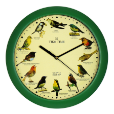 Tiko Time falióra, quartz, zöld színű műanyag tok, madaras számlap, (madárhangos) falióra