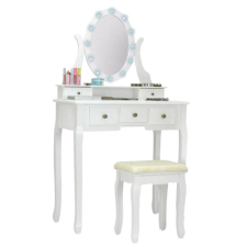 Timeless Tools Tükrös fésülködő asztal párnázott székkel, Hollywood - fehér bútor