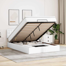  tiszta fehér műbőr ottomán ágy matracokkal & LED-ek 140x200cm ágy és ágykellék