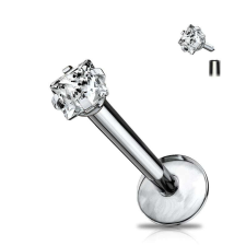 Titán labret - négyzet alakú kővel (6mm szárhossz) testékszer
