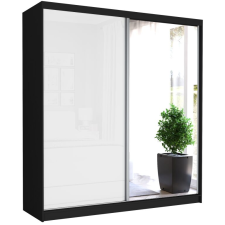  TIVARO V. Gardróbszekrény fehér üveggel, tükörrel 203x218x60 - fekete bútor