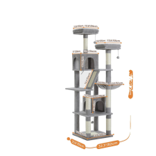  Többszintű macskafa, 70,9 hüvelykes magasság, 6 karcolóoszlop, AMT0239y, XL macskabútor