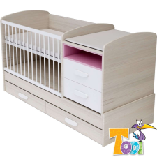  Todi Ice Cream kombi kiságy pelenkázó komóddal - woodline cream/pink kiságy, babaágy