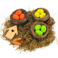  Tojások fészekben sárga-zöld-narancs dekorációs kellék