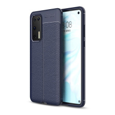 TokShop Huawei P40, Szilikon tok, bőrhatású, varrásminta, sötétkék (G93493) tok és táska