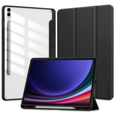 TokShop Samsung Galaxy Tab S9 FE Plus (12.4) SM-X610 / X616B, mappa tok, közepesen ütésálló, érintőceruza tartóval, átlátszó hátlap, Trifold, TP SC Pen Hybrid, fekete (TS3873) tablet tok