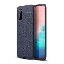 TokShop Xiaomi Mi A3 Lite, Szilikon tok, bőrhatású, varrásminta, sötétkék tok és táska