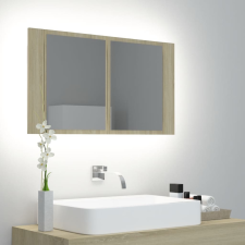 Tölgyszínű akril LED-es tükrös fürdőszobaszekrény 80x12x45 cm fürdőszoba bútor