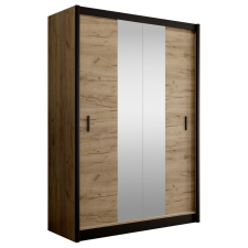  Tolóajtós szekrény, fekete/craft tölgy, 150x215 cm, CRAFT bútor