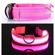  Tölthető világító éjszakai LED kutya nyakörv, pink, XS nyakörv, póráz, hám kutyáknak