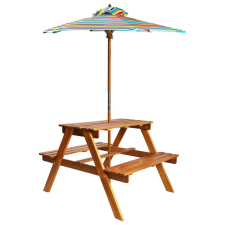  tömör akácfa gyermek piknikasztal napernyővel 79x90x60 cm kerti bútor
