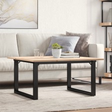  tömör fenyőfa és öntöttvas dohányzóasztal O-vázzal 90x90x45 cm bútor