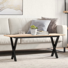  tömör fenyőfa és öntöttvas dohányzóasztal X-vázzal 110x40x45 cm bútor