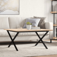 tömör fenyőfa és öntöttvas dohányzóasztal X-vázzal 80x80x45 cm bútor