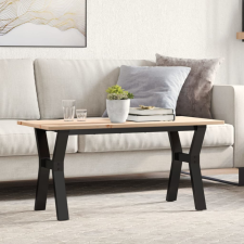 tömör fenyőfa és öntöttvas dohányzóasztal Y-vázzal 100x50x45 cm bútor