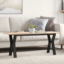  tömör fenyőfa és öntöttvas dohányzóasztal Y-vázzal 110x40x45 cm bútor