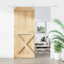 Tömör fenyőfa tolóajtó fémszerelék szettel 100 x 210 cm építőanyag