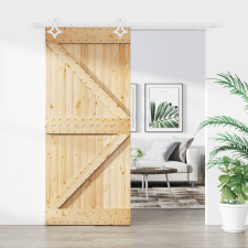 tömör fenyőfa tolóajtó fémszerelék szettel 90 x 210 cm építőanyag