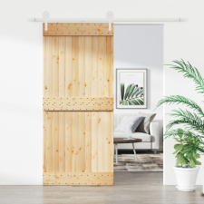 Tömör fenyőfa tolóajtó fémszerelék szettel 90 x 210 cm építőanyag