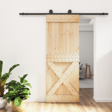 tömör fenyőfa tolóajtó fémszerelékszettel 80 x 210 cm építőanyag