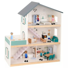 Tooky Toy : Kétemeletes babaház figurákkal, fa babaház