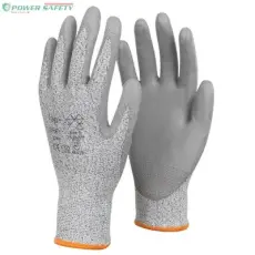 TOP GREY PU mártott kevertszálas vágásbiztos védőkesztyű, gumírozott mandzsetta