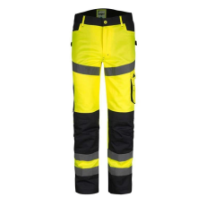 TOP Munkanadrág derekas jólláthatósági, 65% poliészter, 35% pamut, fényvisszaverő csíkok,multifunkciós zsebek,fluosárga, 4XL